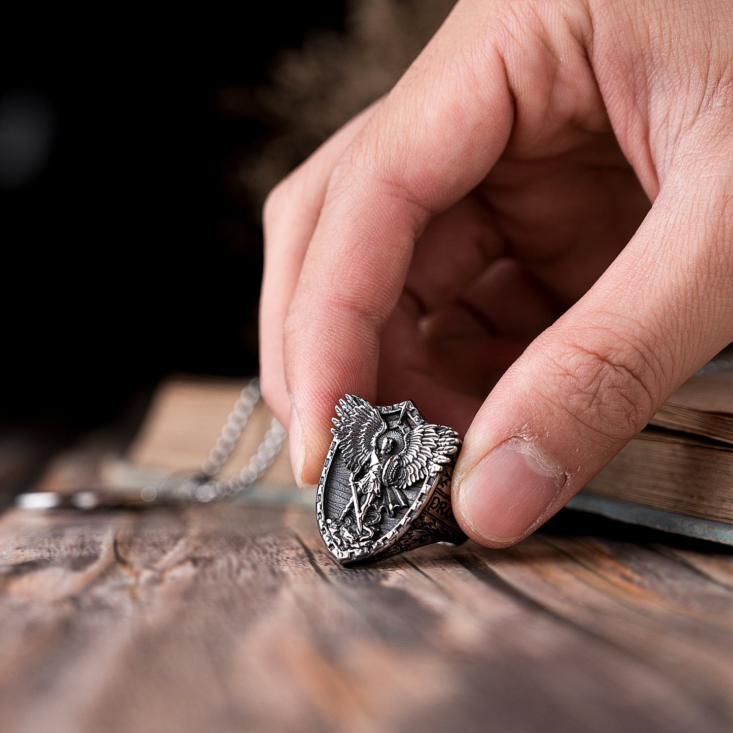 Archangel Michael Steel Titanium Ring, Giving us the strength and courage