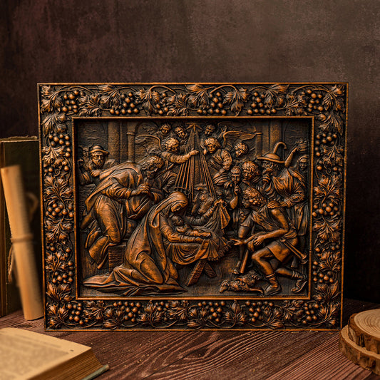 Home decoration wooden Nativity Scene plaque, Christian sculpture, nativity figurine, religious Christmas gift