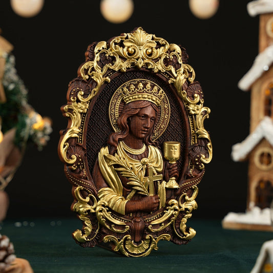 St. Barbara, patron saint of artillery,wood sculpture,Religious Wood carving,Christian Art