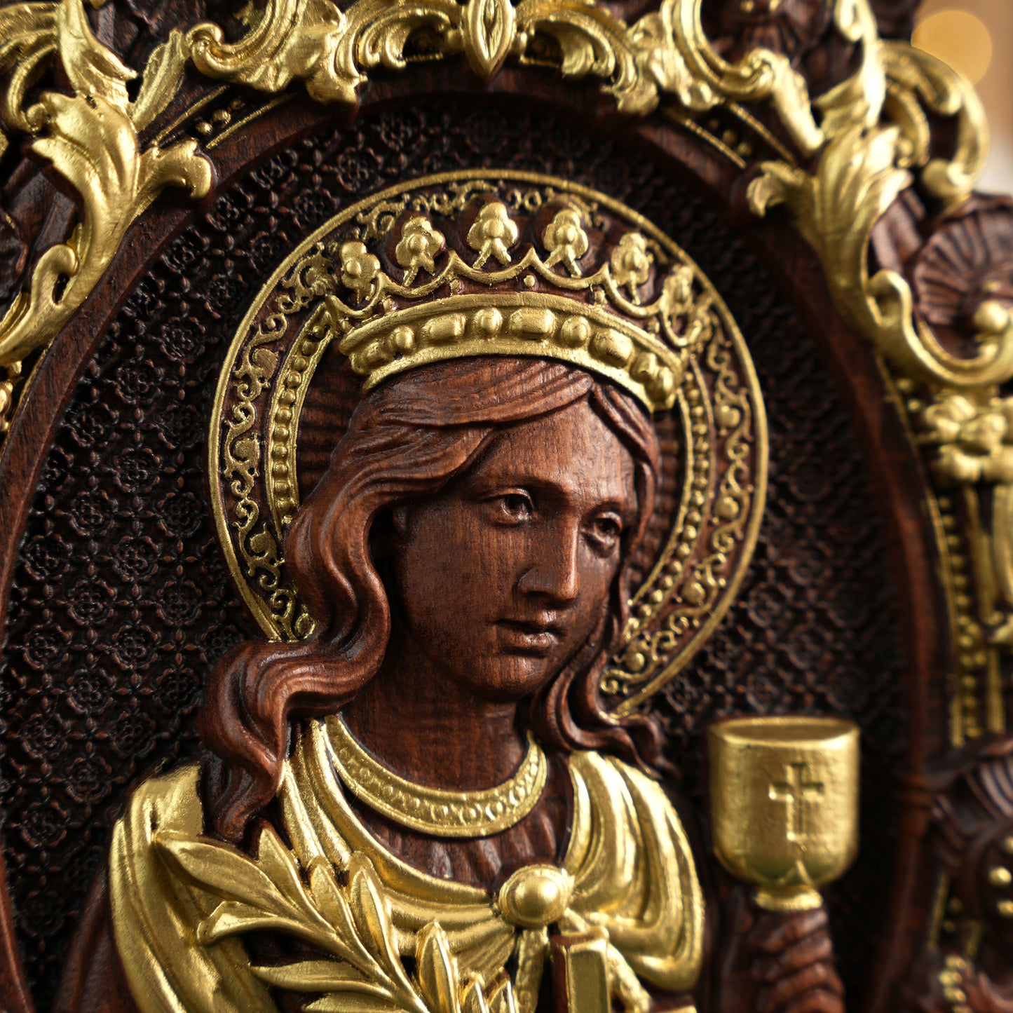St. Barbara, patron saint of artillery,wood sculpture,Religious Wood carving,Christian Art