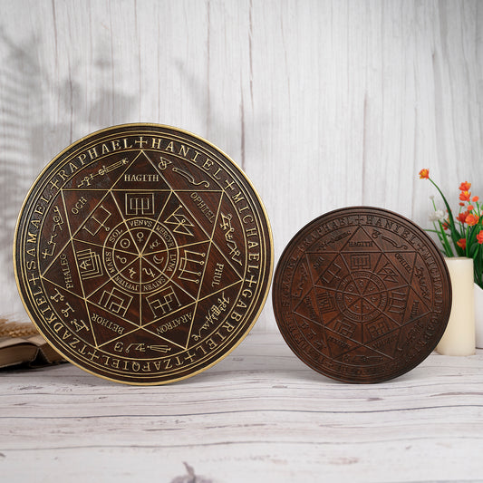 Seven Angels Disc Wood Carving,Amulet to protect against the evil eye, curses and spells