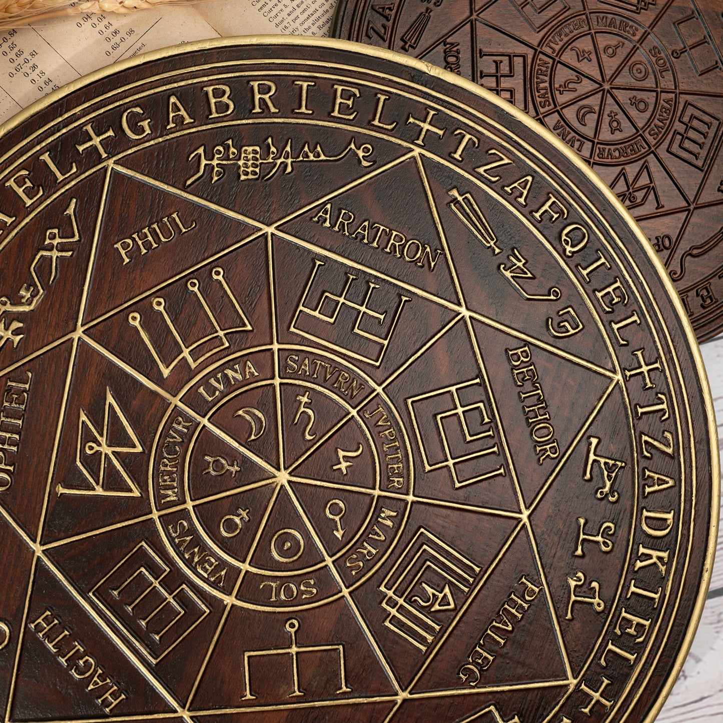 Seven Angels Disc Wood Carving,Amulet to protect against the evil eye, curses and spells