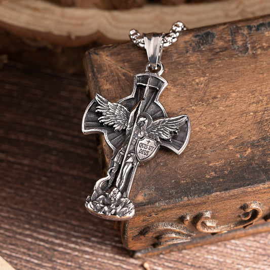 New titanium steel/S925K silver Saint Michael Archangel Sword Shield Religious Jewelry