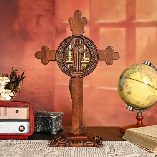 Wooden cross,St. Benedict Exorcism Cross wood carve,Bless you and your family,catholic religious