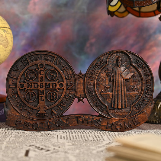 Wood tabletop ornament,St. Benedict's Exorcism Medal Christian Wall Plaque,Best Christmas Gift