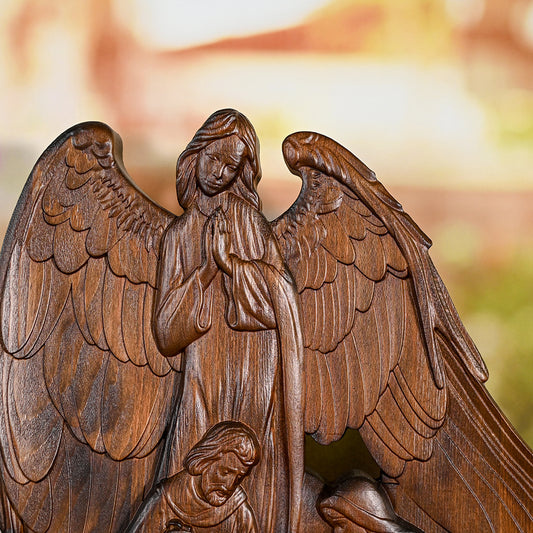 Wooden statue Our Lord Jesus,Holy Family With Guardian Angel Statue,Divine Blessing for Your Home