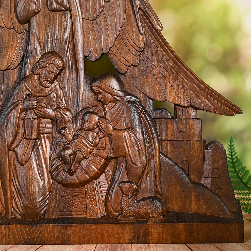 Wooden statue Our Lord Jesus,Holy Family With Guardian Angel Statue,Divine Blessing for Your Home