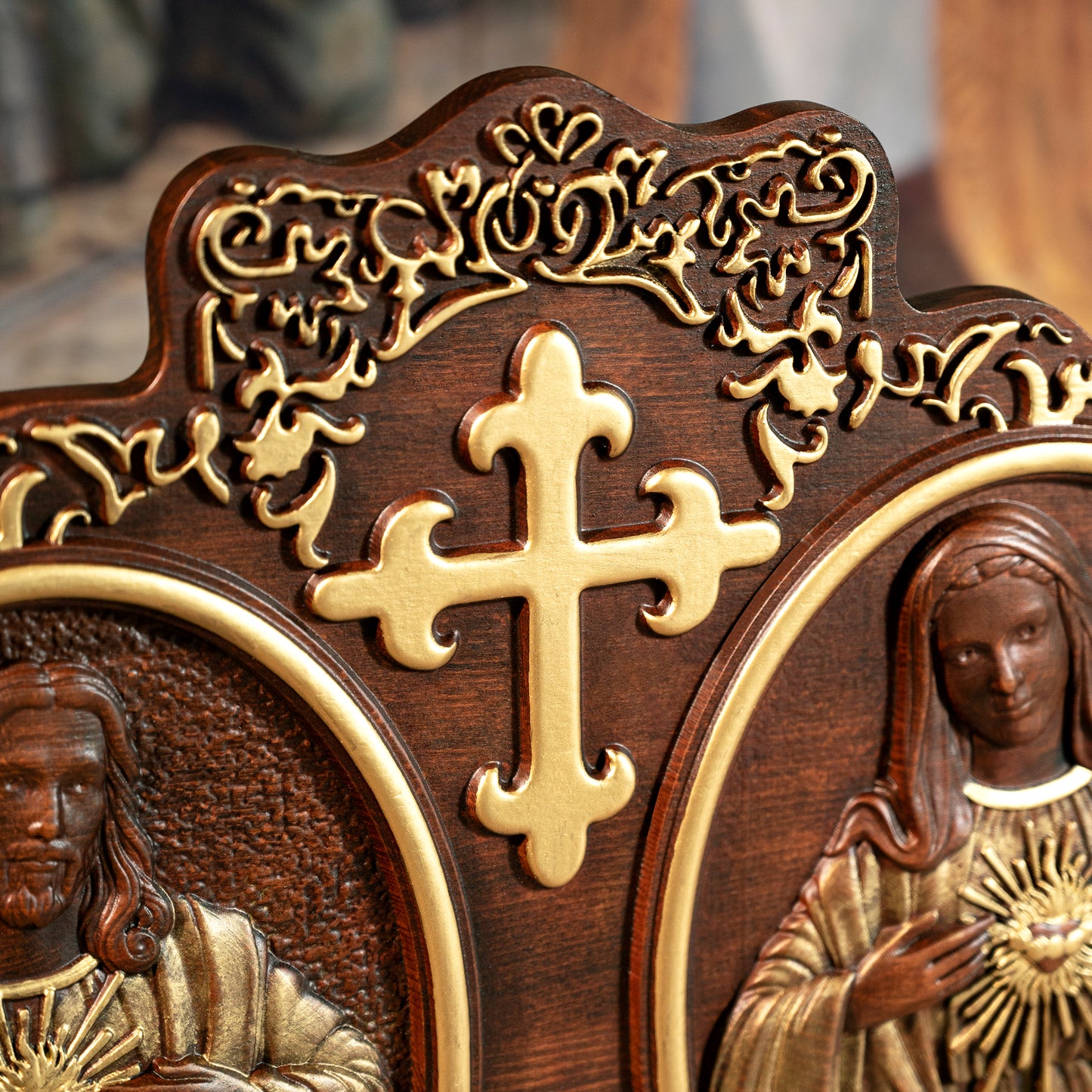 Wood Sacred Heart of Jesus and Heart of Mary Plaque,New Religious Christmas Gift,Holy Family Wooden Cross Wall Decor