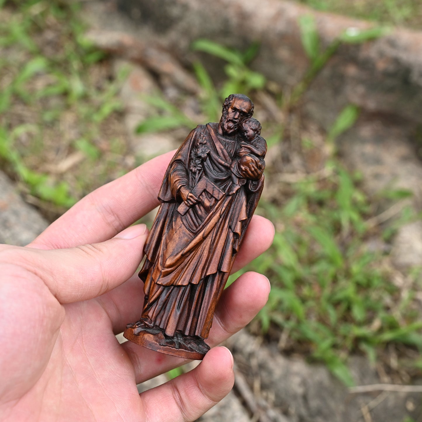 Wood carving statue,Saint Joseph Holding Baby Jesus,nativity scene,christmas gift,Guardian Angel