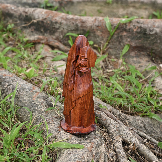 Round Wood Carving,Guardian of the Ghost Lantern,Beech wood carved,tabletop ornament,,catholic religious