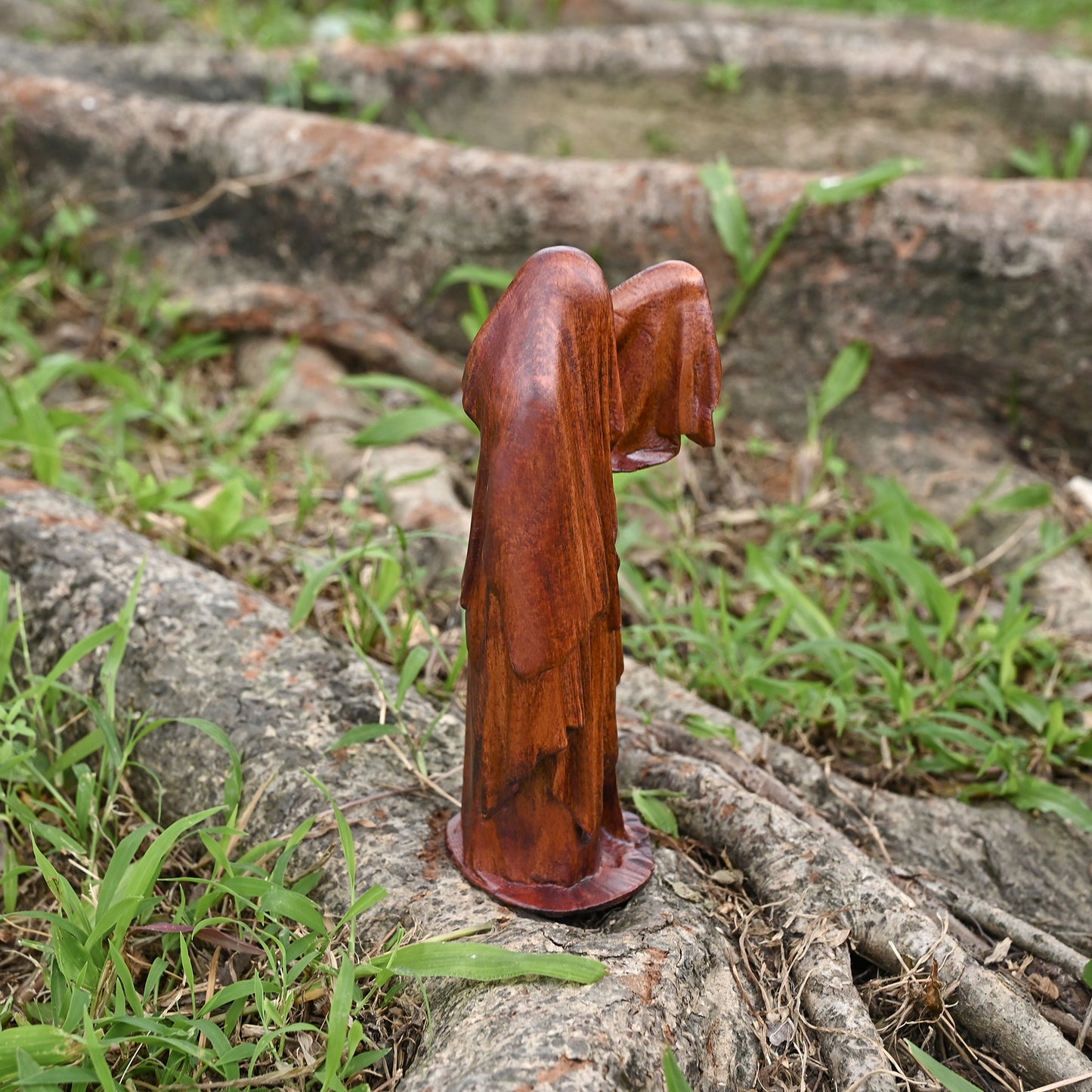 Round Wood Carving,Guardian of the Ghost Lantern,Beech wood carved,tabletop ornament,,catholic religious