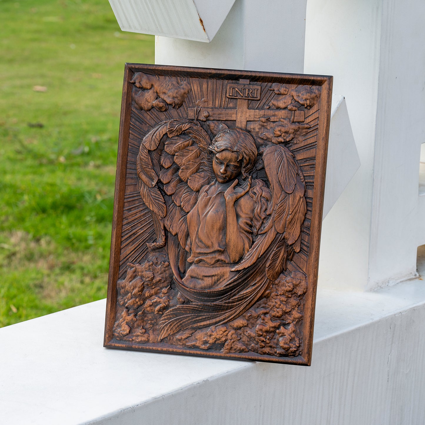 Carved Wood Girl Angel Archangel Chamuel for Wall Decorations,Holy Communion Gifts, Christian Art
