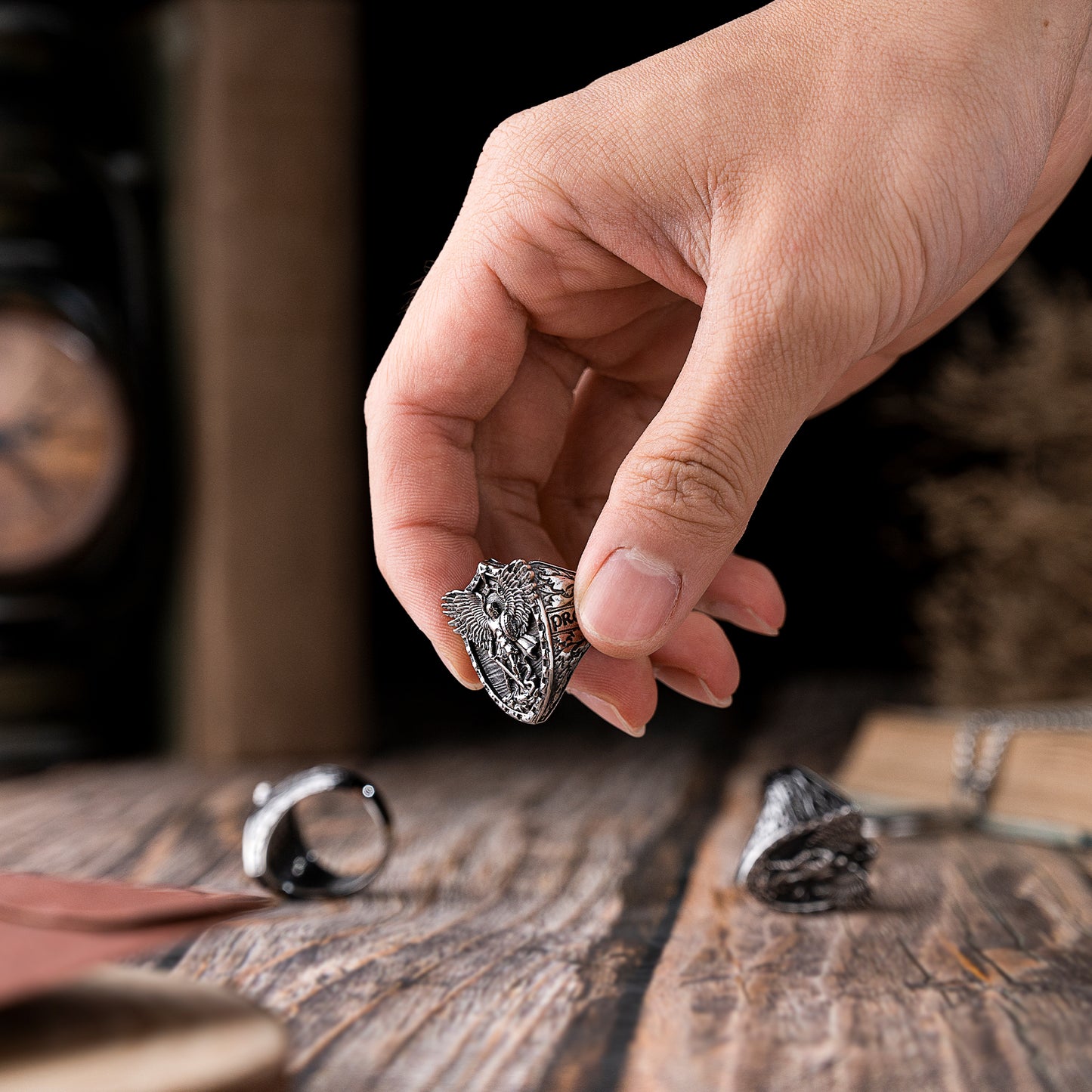 Archangel Michael Steel Titanium Ring, Giving us the strength and courage