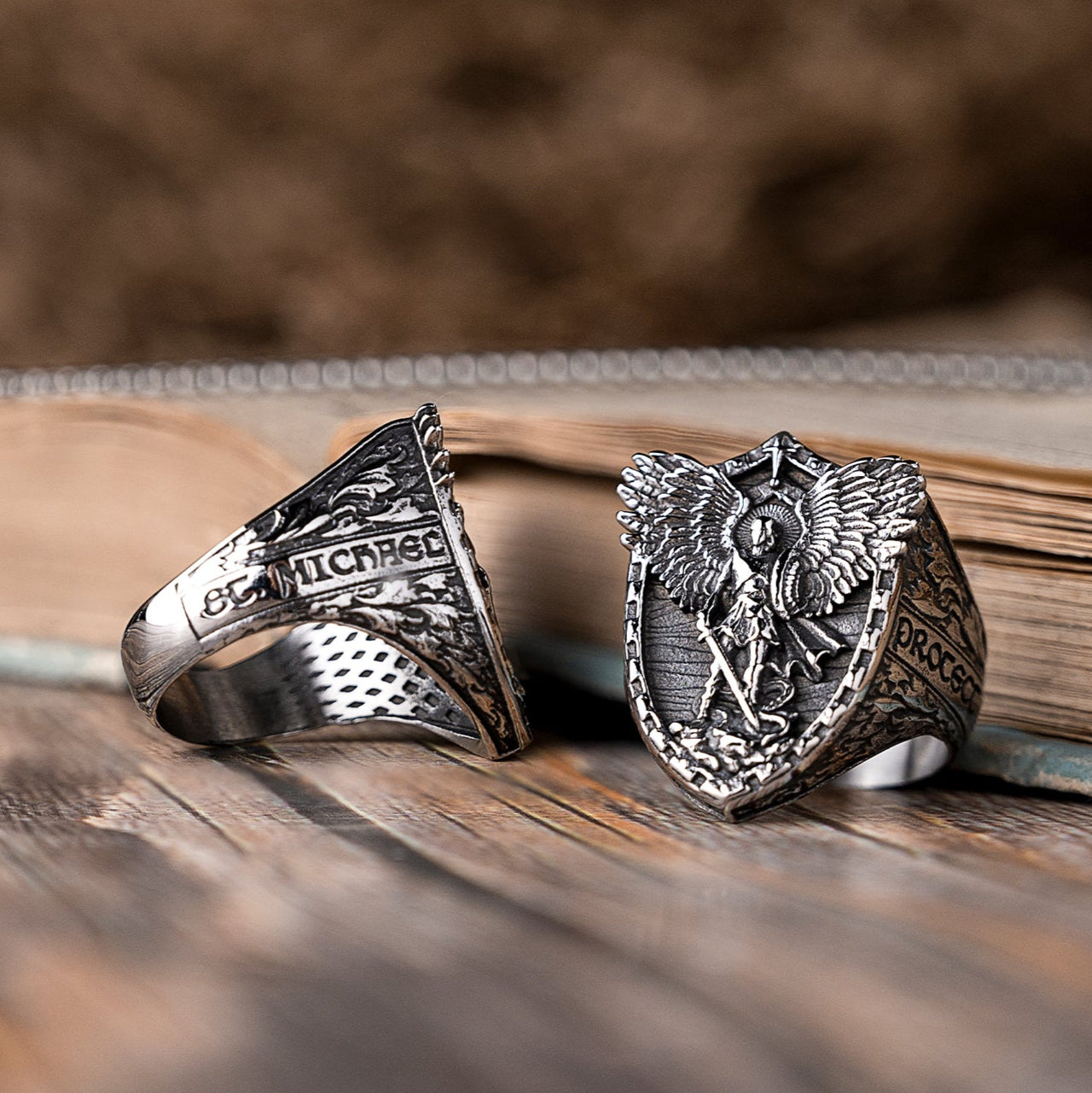 Archangel Michael Steel Titanium Ring, Giving us the strength and courage
