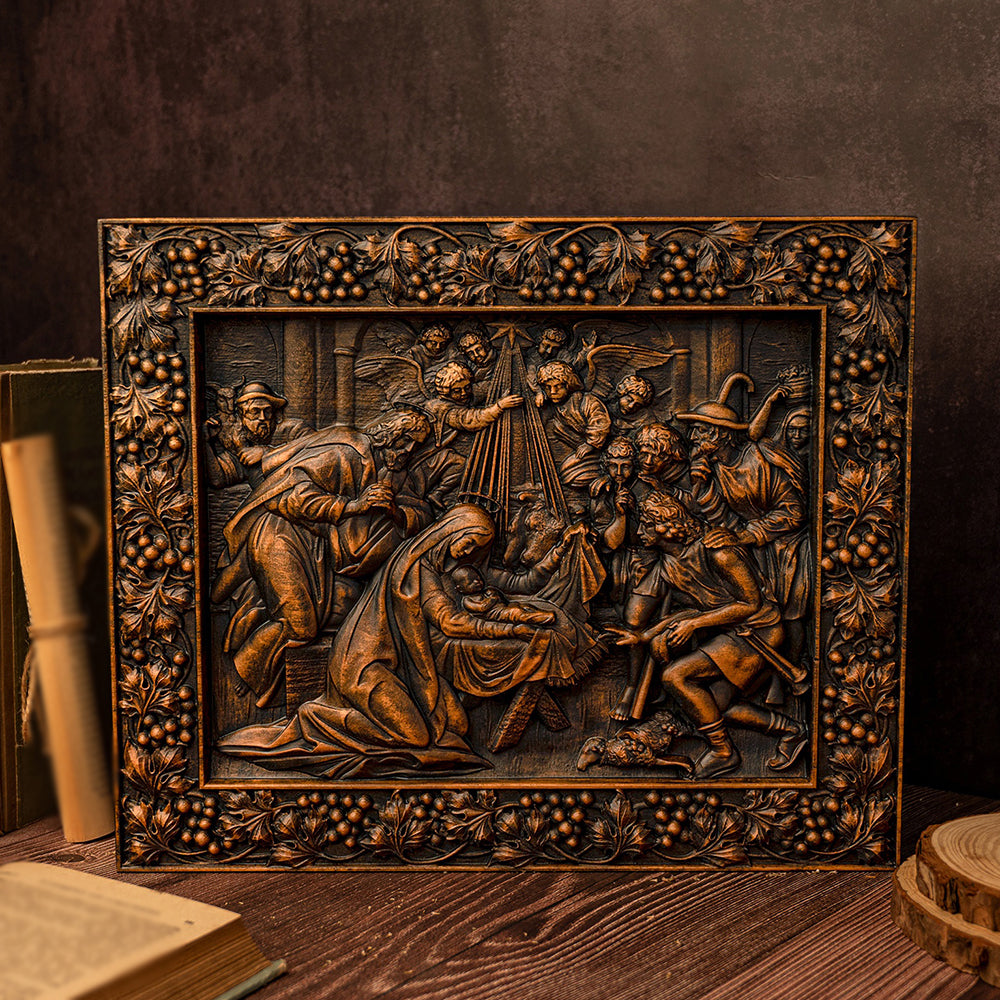 Home decoration wooden Nativity Scene plaque, Christian sculpture, nativity figurine, religious Christmas gift