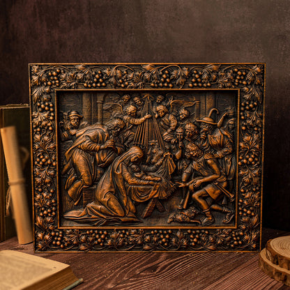 Home decoration wooden Nativity Scene plaque, Christian sculpture, nativity figurine, religious Christmas gift