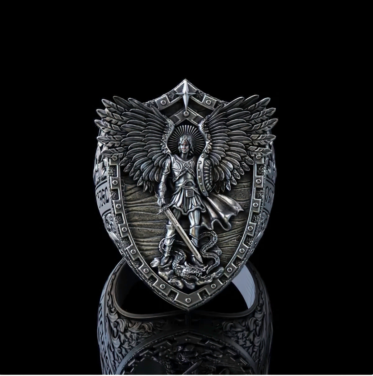 Archangel Michael Steel Titanium Ring, Giving us the strength and courage