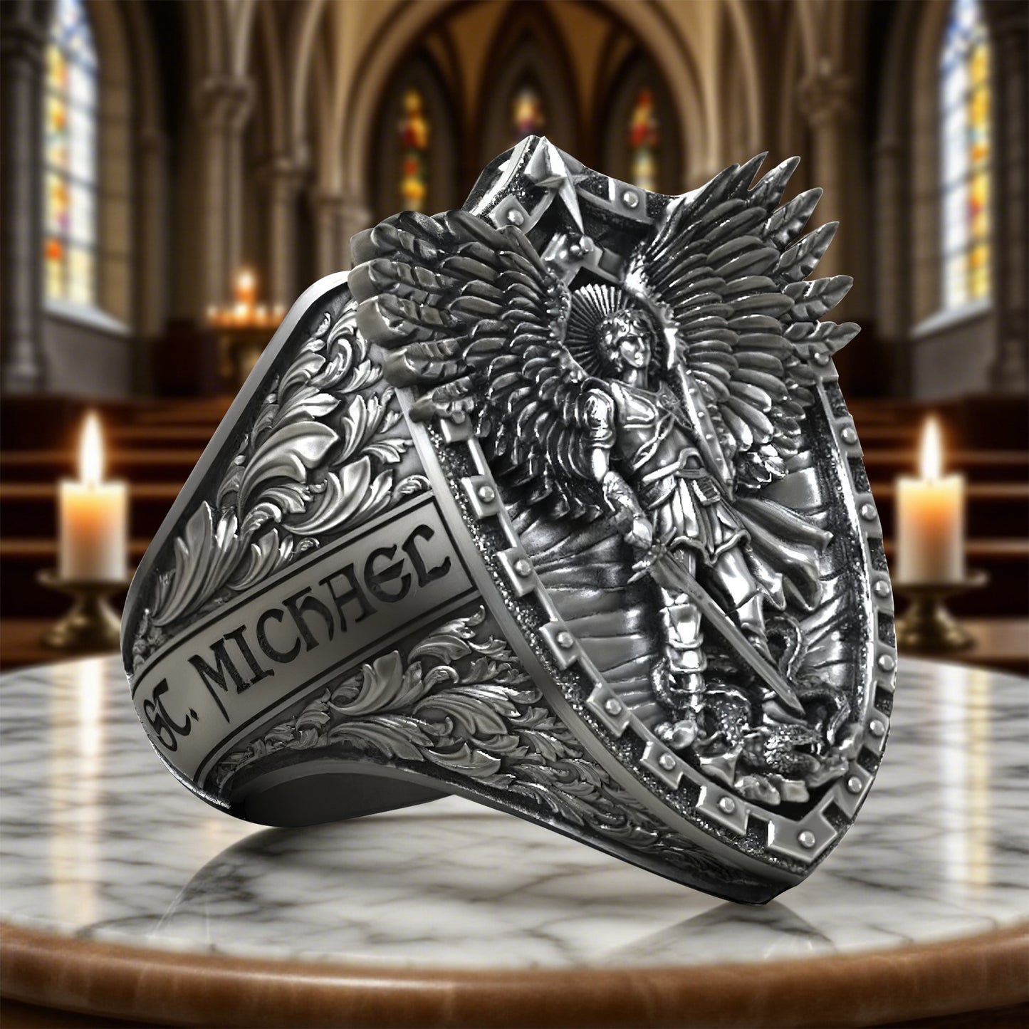 Archangel Michael Steel Titanium Ring, Giving us the strength and courage