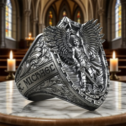 Archangel Michael Steel Titanium Ring, Giving us the strength and courage