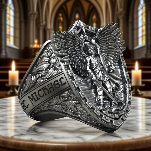 Archangel Michael Steel Titanium Ring, Giving us the strength and courage