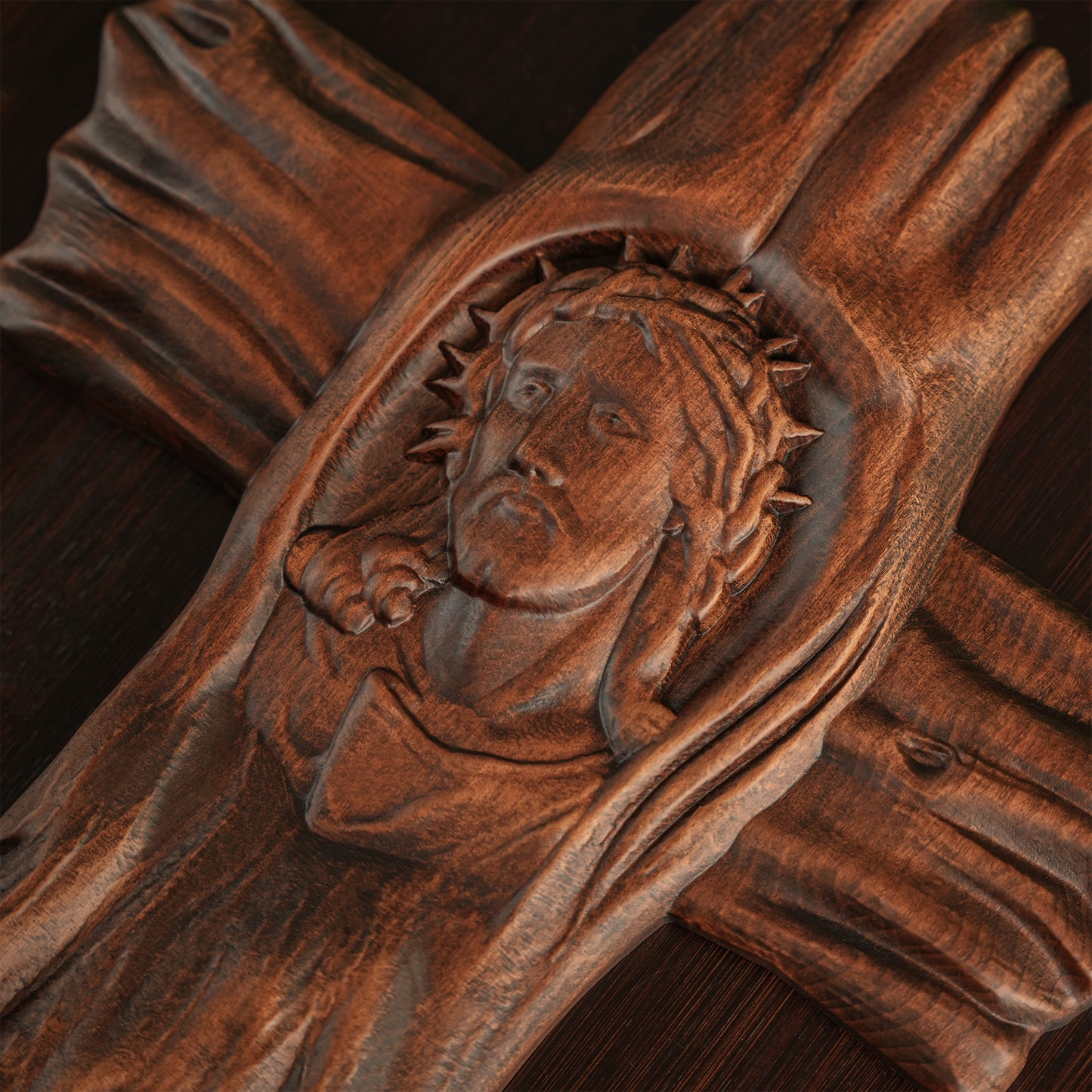 Jesus Crown of Thorns Irregular Cross Wooden Sculpture,wooden wall hanging,Religious Icon