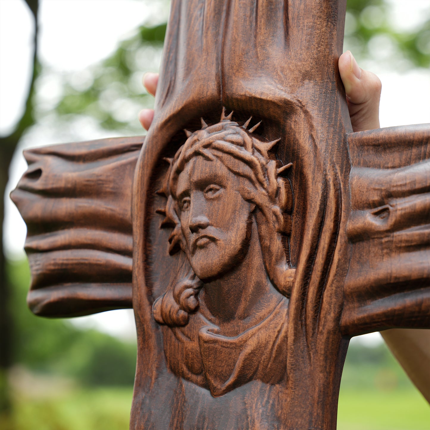 Jesus Crown of Thorns Irregular Cross Wooden Sculpture,wooden wall hanging,Religious Icon