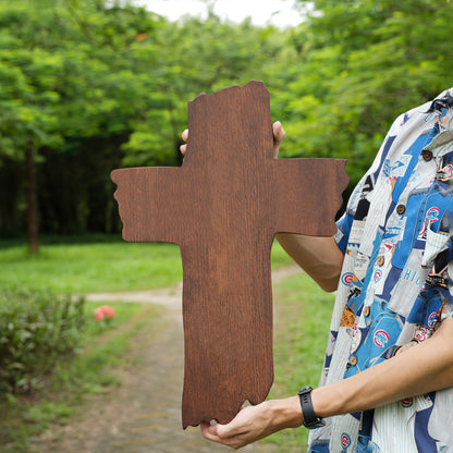 Jesus Crown of Thorns Irregular Cross Wooden Sculpture,wooden wall hanging,Religious Icon