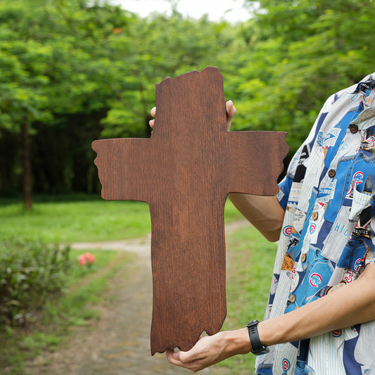 Jesus Crown of Thorns Irregular Cross Wooden Sculpture,wooden wall hanging,Religious Icon