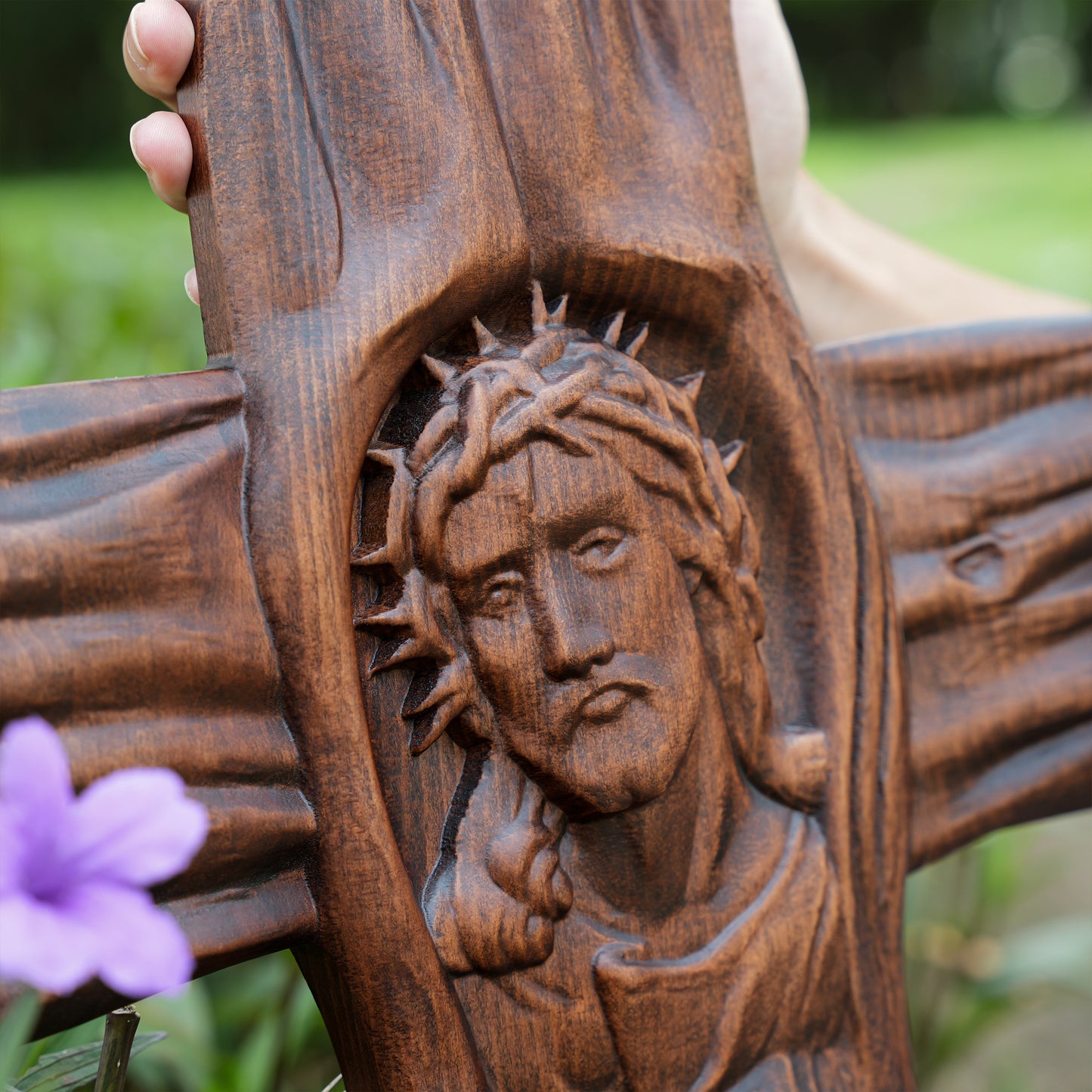 Jesus Crown of Thorns Irregular Cross Wooden Sculpture,wooden wall hanging,Religious Icon