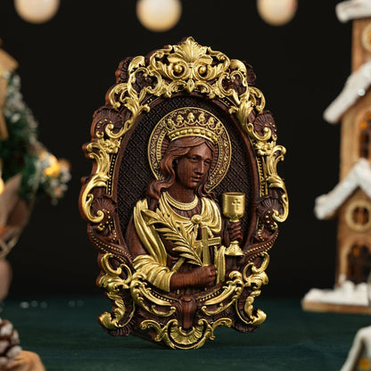 St. Barbara, patron saint of artillery,wood sculpture,Religious Wood carving,Christian Art