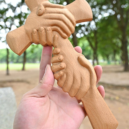 Vintage Wooden Cross with Holding Hands,Faith and Unity Wooden Cross Figurine,Christian Spiritual Gift
