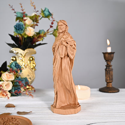 Wooden plaque,Sacred Heart of Jesus Catholic Jesus Statue,Beech hand carved,family wall,Christian Art