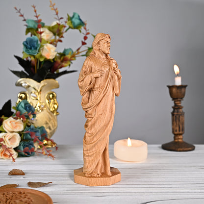 Wooden plaque,Sacred Heart of Jesus Catholic Jesus Statue,Beech hand carved,family wall,Christian Art