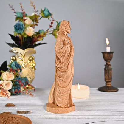 Wooden plaque,Sacred Heart of Jesus Catholic Jesus Statue,Beech hand carved,family wall,Christian Art