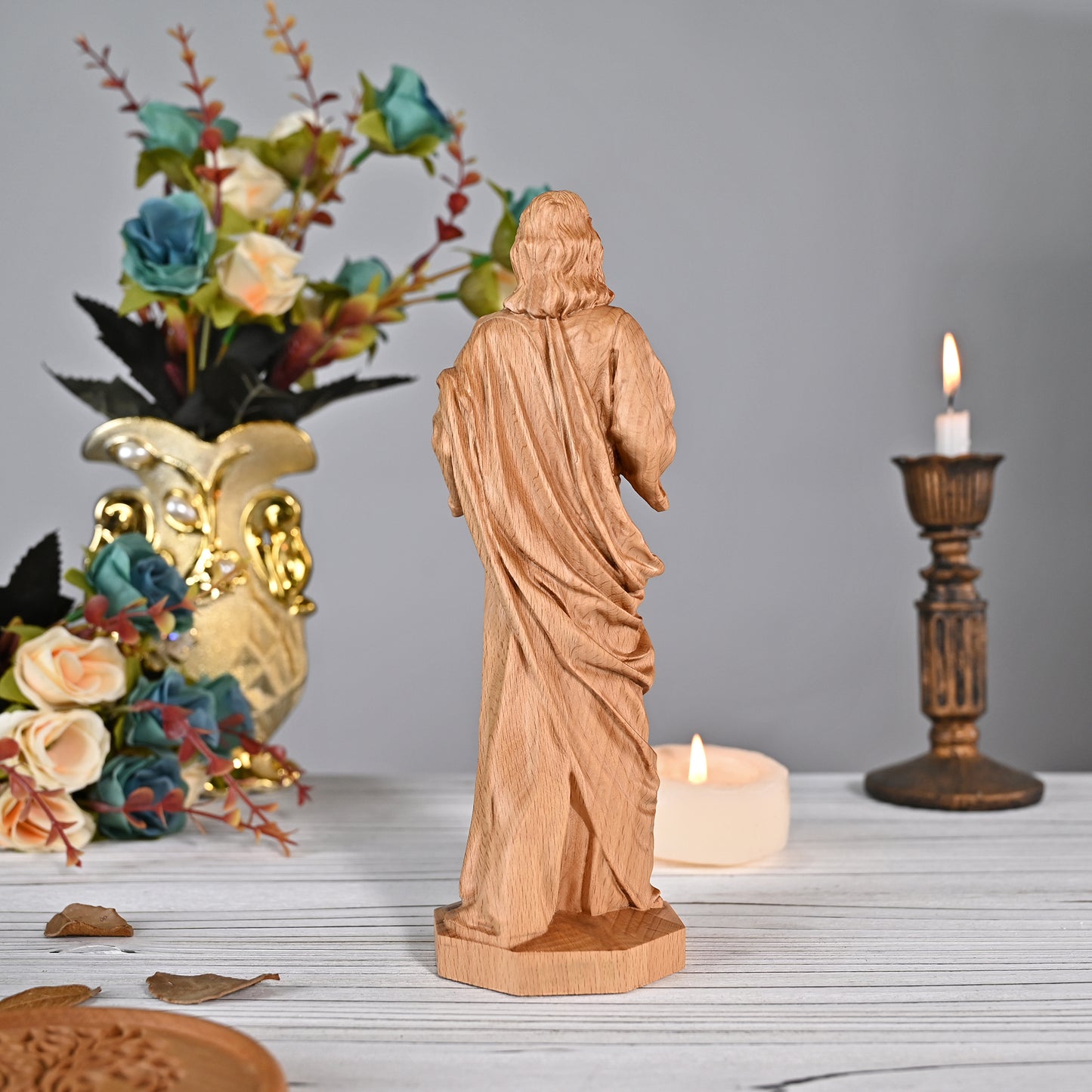 Wooden plaque,Sacred Heart of Jesus Catholic Jesus Statue,Beech hand carved,family wall,Christian Art