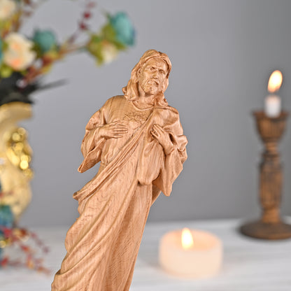 Wooden plaque,Sacred Heart of Jesus Catholic Jesus Statue,Beech hand carved,family wall,Christian Art