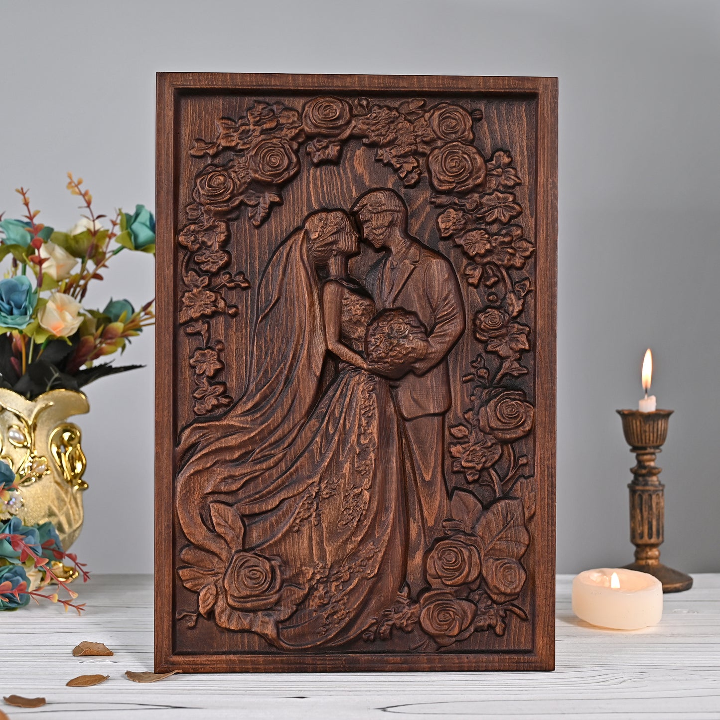 Dream Wedding Woodcarving,wall hanging art,Wed Anniversary wood carving plaque,Love Blessing