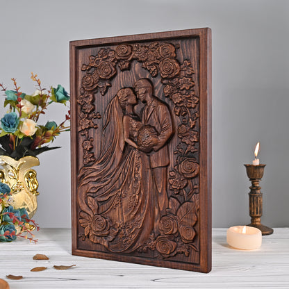 Dream Wedding Woodcarving,wall hanging art,Wed Anniversary wood carving plaque,Love Blessing