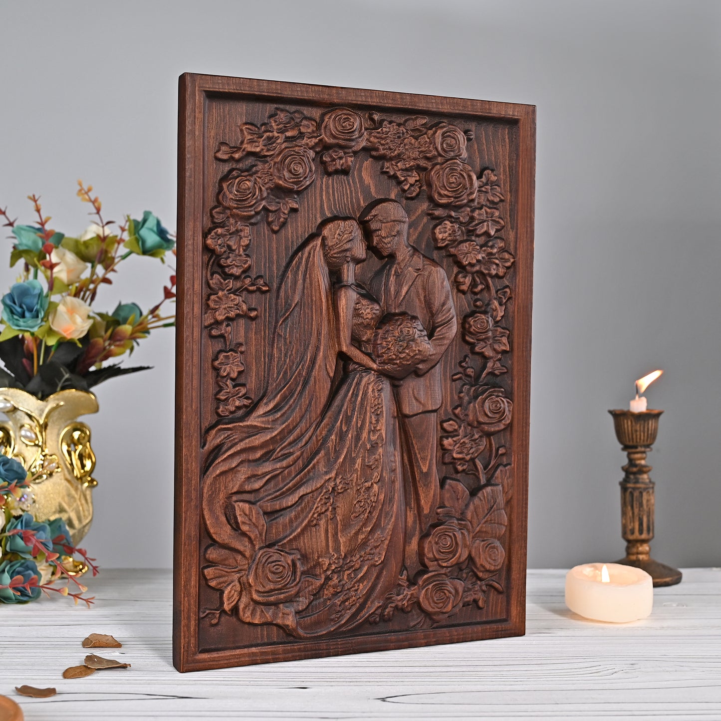 Dream Wedding Woodcarving,wall hanging art,Wed Anniversary wood carving plaque,Love Blessing