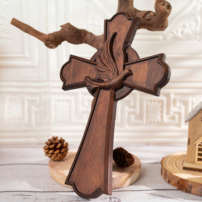 Holy Spirit Cross Wooden Hand Carved Cross for Wall Decor,Religious Gift Cross