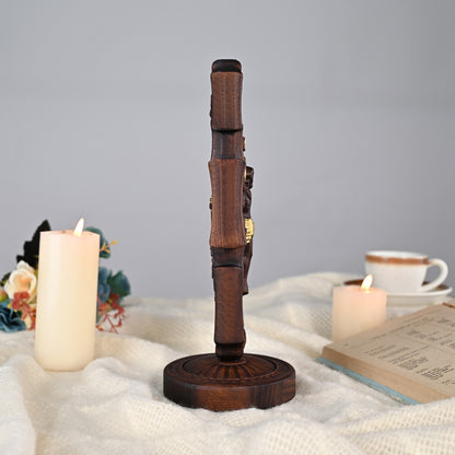 Wood carving statue,Double-sided cross sculpture,carved tabletop,benedict s exorcism,decoration church