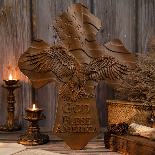 USA Wood carving,American Eagle Wooden Cross,God Bless America,wooden wall hanging,christian gift
