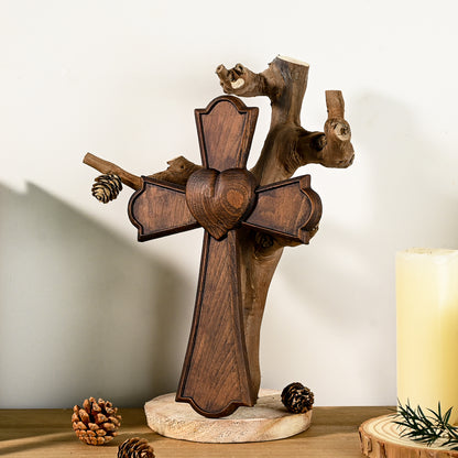 Eternal Heart Wooden Hand Carved Cross for Wall Decor,Religious Gift Cross,s day gift
