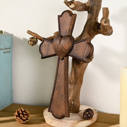Eternal Heart Wooden Hand Carved Cross for Wall Decor,Religious Gift Cross,s day gift