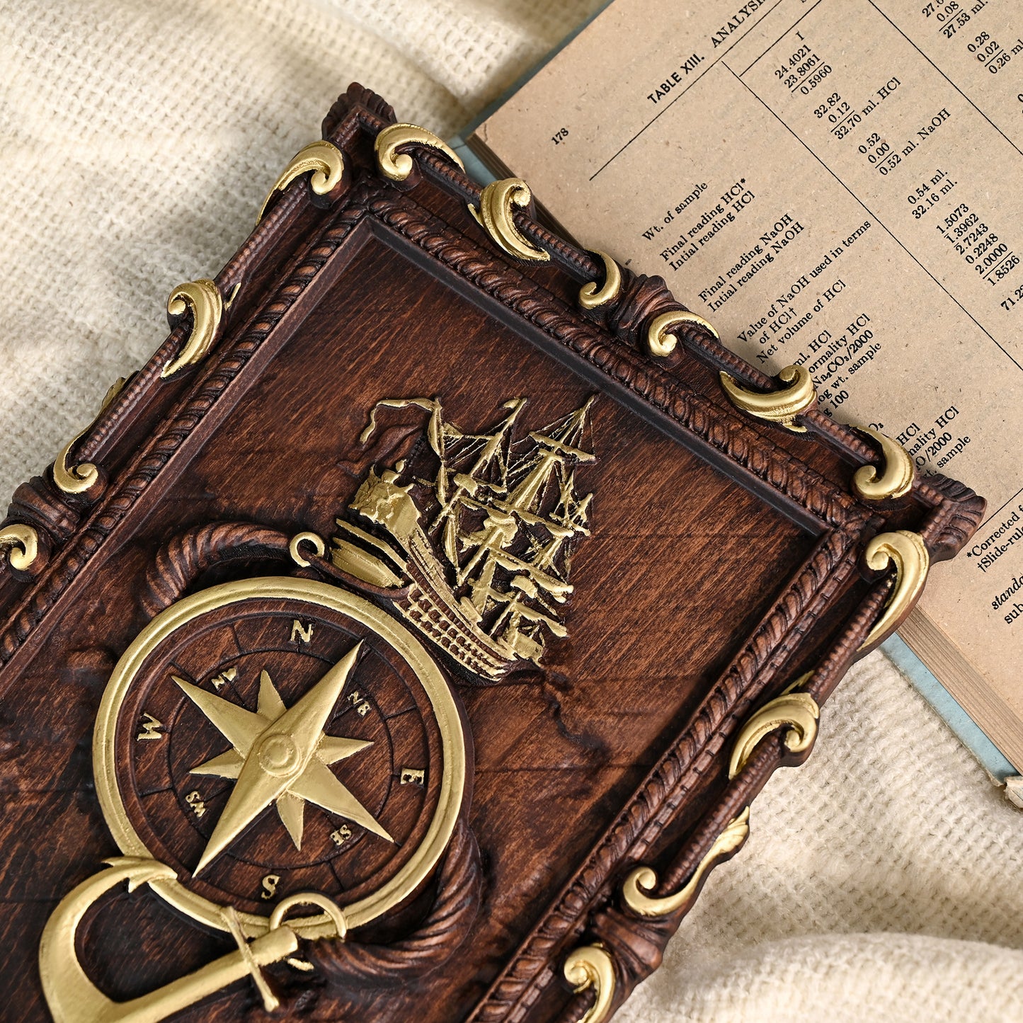 Navigator wood sculpture, Anchor Travel around the world wooden board