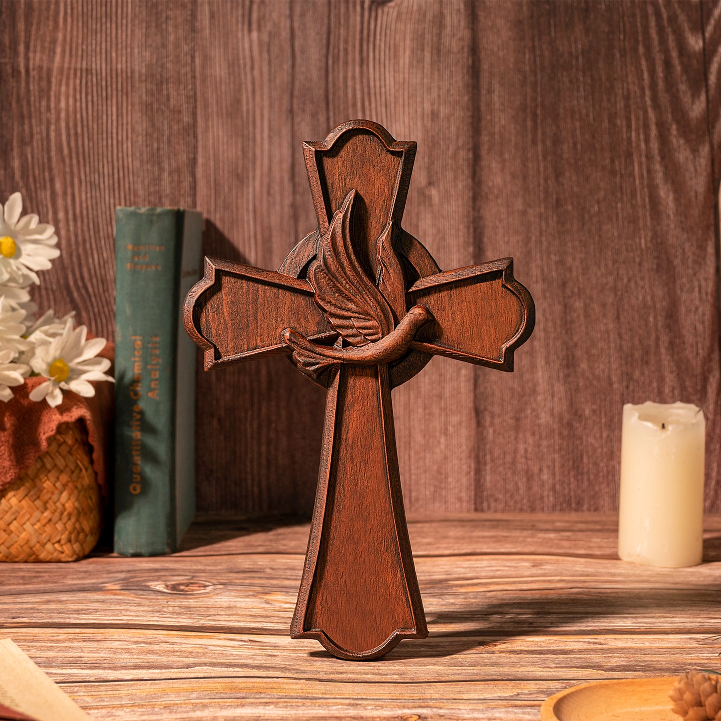Holy Spirit Cross Wooden Hand Carved Cross for Wall Decor,Religious Gift Cross
