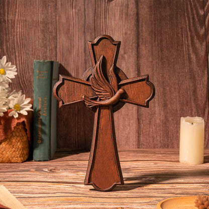 Holy Spirit Cross Wooden Hand Carved Cross for Wall Decor,Religious Gift Cross