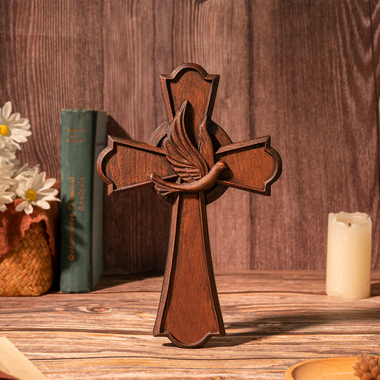 Holy Spirit Cross Wooden Hand Carved Cross for Wall Decor,Religious Gift Cross