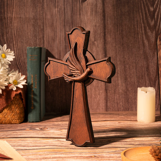 Holy Spirit Cross Wooden Hand Carved Cross for Wall Decor,Religious Gift Cross