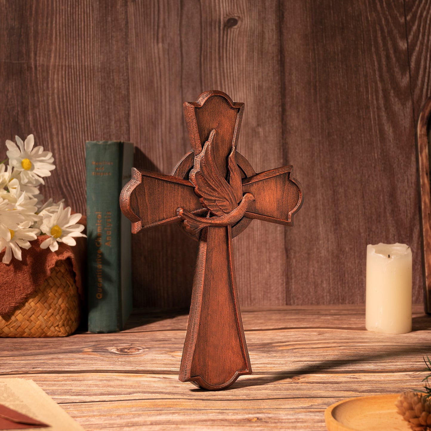 Holy Spirit Cross Wooden Hand Carved Cross for Wall Decor,Religious Gift Cross